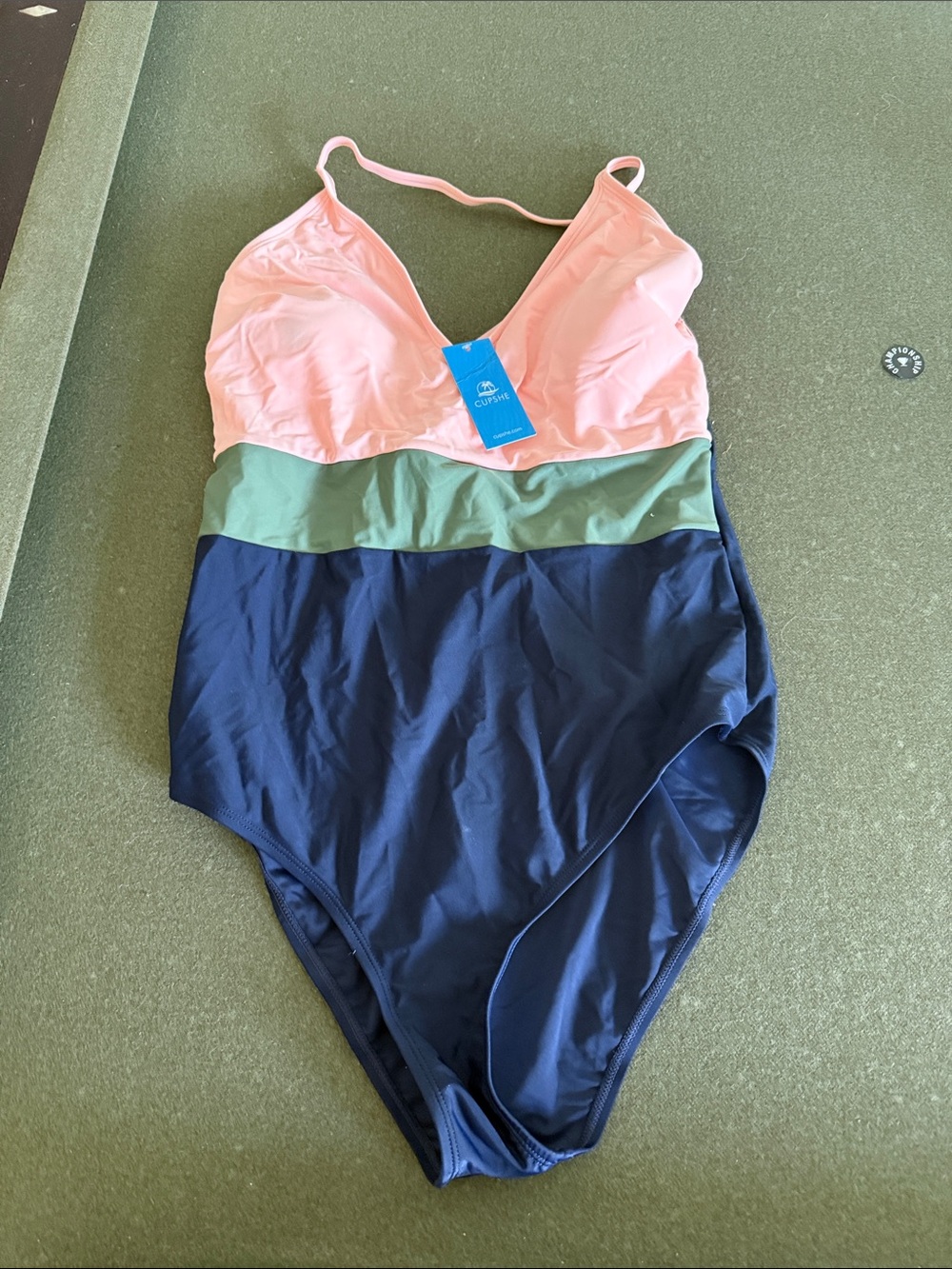 Cupshe Pink Green Navy Colorblock One-Piece Swimsuit